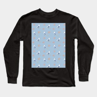 Nautical pattern with Seagull and Sea stars Long Sleeve T-Shirt